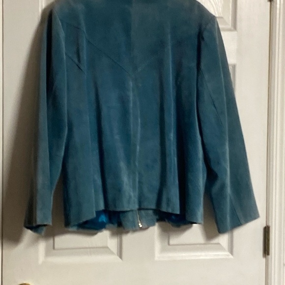 Lane Bryant Women's Light Peacock Blue Suede Jacket Zip Front with Pockets - Picture 6 of 9